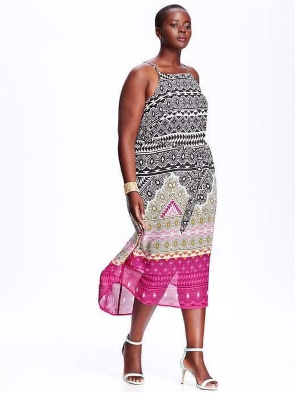 Old Navy Black and Pink Printed Maxi Dress